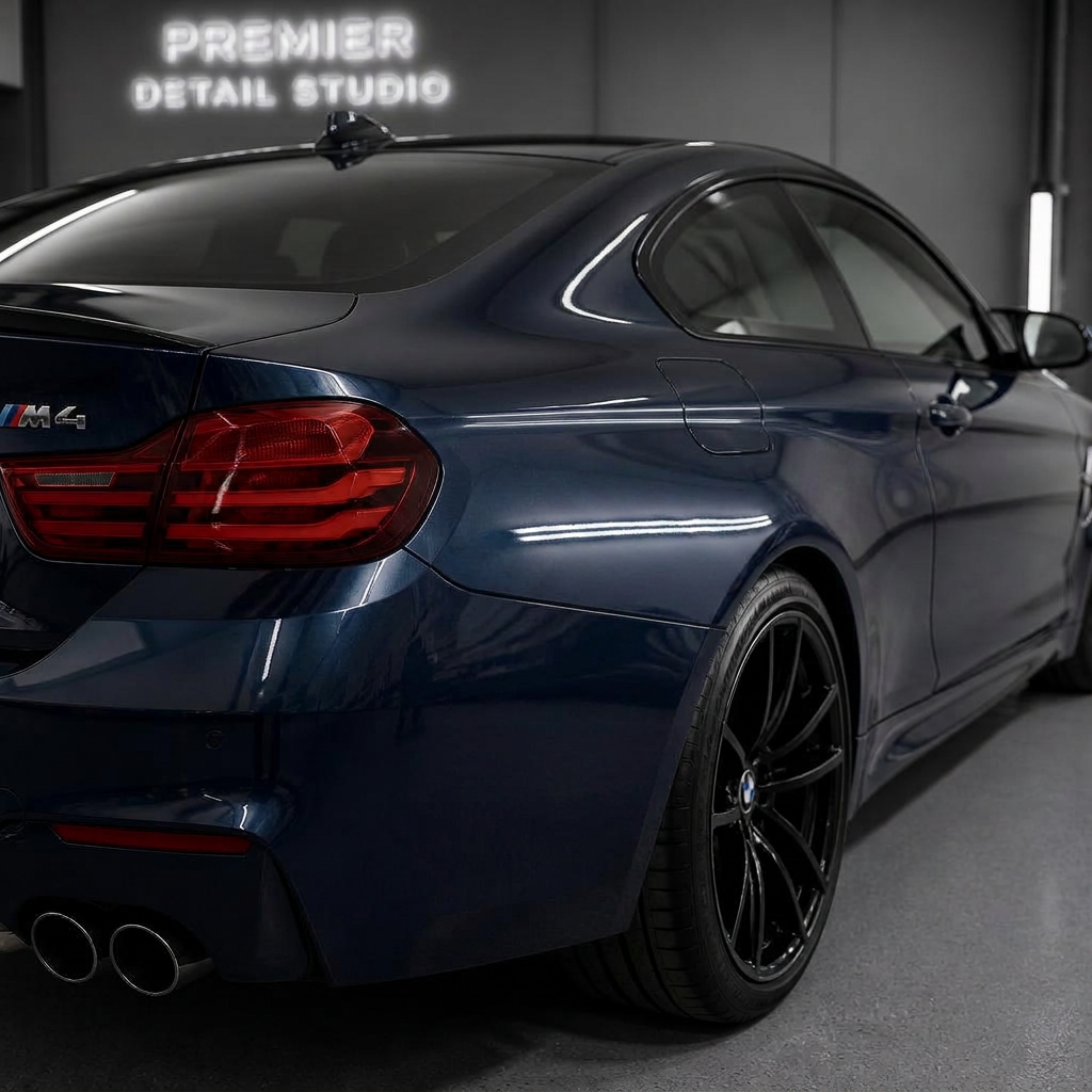 BMW M4 — rear quarter — after paintless dent repair
