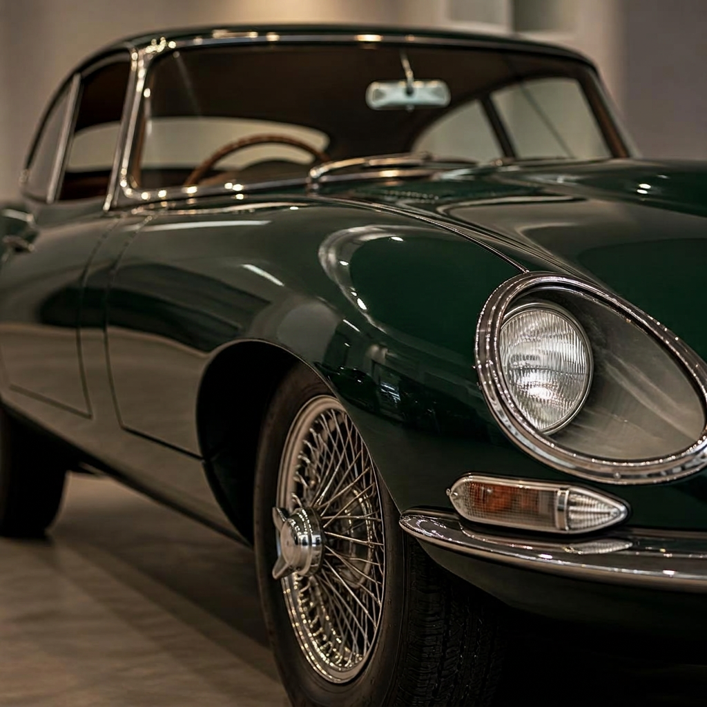 Jaguar E-Type — front fender — after paintless dent repair