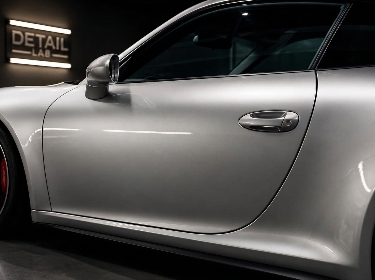 Porsche 911 — driver's door — after paintless dent repair